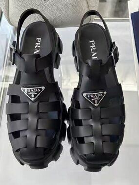 Prada Triangle Logo Cage Sandals